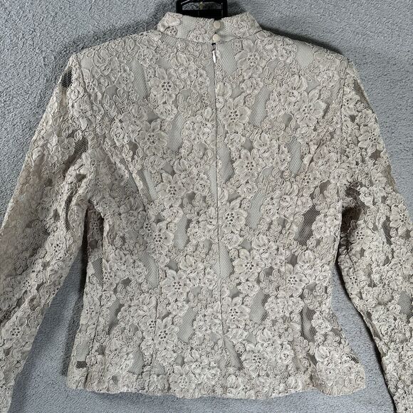 Vintage Ursula Of Switzerland Lace High Neck Blouse‎ Size 8P Beige Floral Blouse - Picture 9 of 13